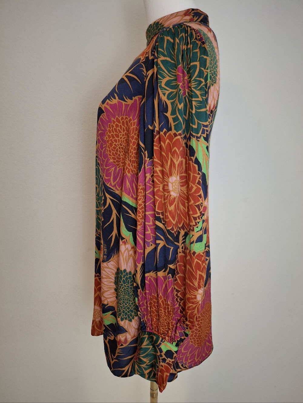 Farm Rio Anthropologie Vintage Garden Floral Balloon Sleeve Satin  Blouse - Picture 7 of 16